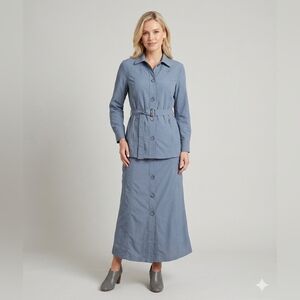 SZ10 Tilley Endurables Nylon Blue Gray Midi Skirt Set Travel Safari Vintage